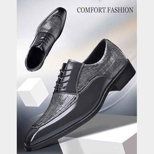Men's Retro Leather Print Plain Toe Business Oxfords Fashion Lace Up Pointed Toe Slip On Derby Formal Dress Shoes for Work Party Wedding3