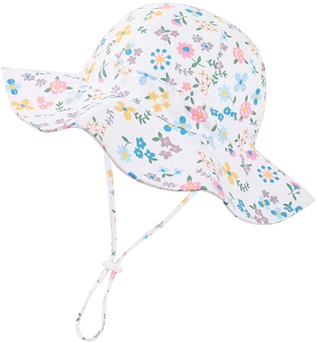 Image of Baby Girl Sun Hat Infant Summer Beach Hats with UPF 50+ Toddler with Wide Brim Strap Outdoor Bucket Hat