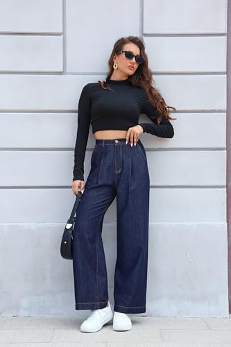 Love Welove Fashion Wide Leg Jeans for Women Dark Blue High Waist Denim Pants with Elastic Back Plus Size 3XL Fall Winter4
