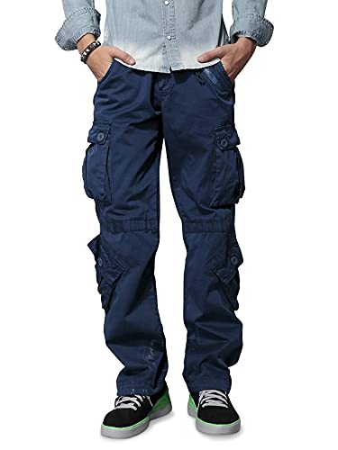 Mesinsefra Men's Cotton Casual Military Army Cargo Camo Combat Work Pants with 8 Pocket Dark Blue 422