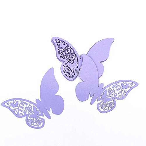ElecMotive Lot de 100 Papillons Fleur 3D Carte de Verre Marque Place Forme de Papillon Ajouré Décoration de Table pour Fêtes Mariage (Flieder)