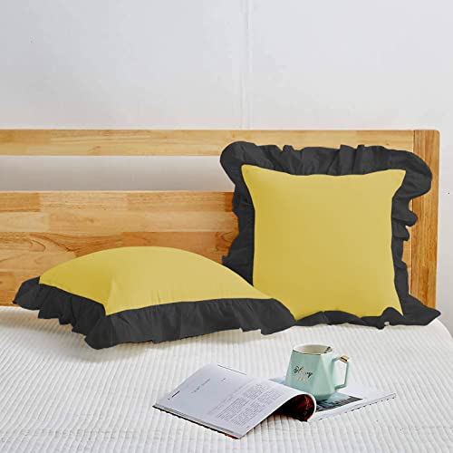 Image of YRM Bedding's Ruffle Beautiful Cushion Cover | Super Soft Elegant Premium Microfiber Frill Cushion Cover Set of 2 (16 inchx16 inch Inches) (Gold /Black)
