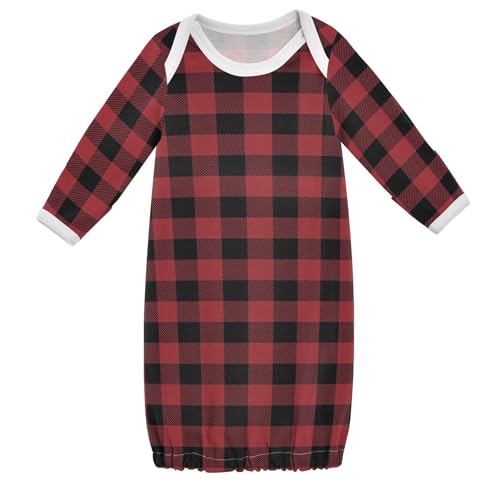 Vozoza Red Black Plaid Checkered Baby Boy Girl Sleepsuit Cotton Sleeper Gown Newborn Pajamas Nightgowns Infant Clothes 0-3 Months, 1-Pack