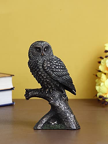Image of eCraftIndia Carved Owl Sitting on Branch Cold Cast Bronze Resin Decorative Animal Figurine Showpiece, Black, One Size (UBKC144)