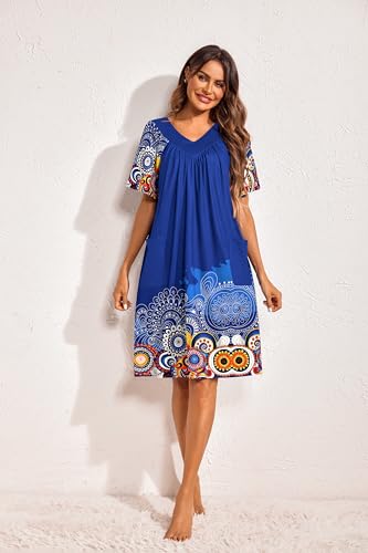 Image of Ekouaer Womens House Dress Floral Print Nightgown with Pockets Mumu Dress