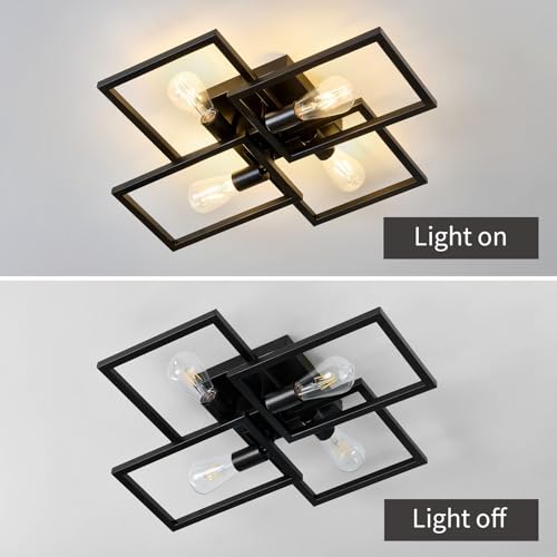 Image of ASGYISA Black Industrial Semi Flush Mount Ceiling Light Kitchen Light Fixtures 4-Light Modern Large Matte Sputnik Chandelier for Dining Room Bedroom Farmhouse Living Room