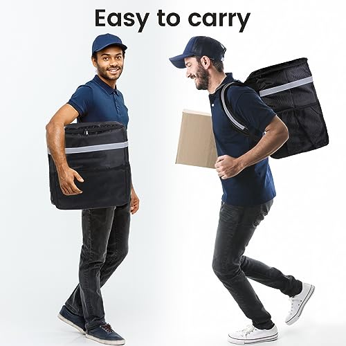 Lebensmittellieferungsrucksack, isolierte Liefertaschen für Lieferräder, große Pizza-Liefertasche für heiß/kalt mit 4 Taschen, reflektierender Streifen für Uber Eat, Camping und Strand (schwarz)