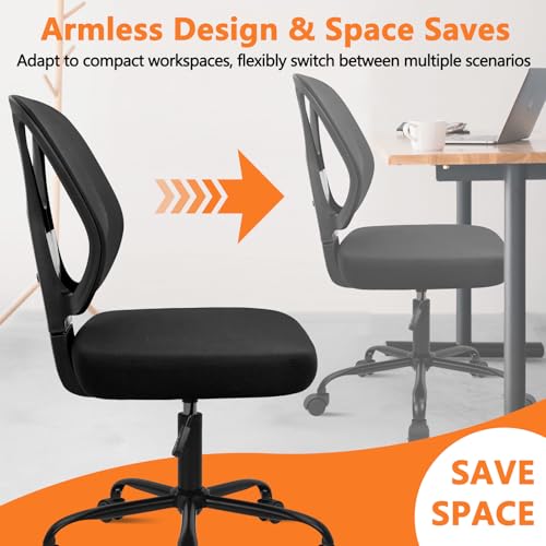 Image of CLATINA Armless Home Office Chair, 360 Swivel Rolling Desk Chair with Lumbar Support and Wheels, Adjustable Height Mesh Back Small Ergonomic Computer Task Chair for Conference Waiting, Black(6 Pack)