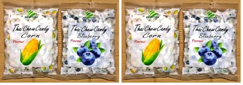 Image of Haoliyuan Thai Chew Candy Combo Pack Of 4 (Corn + Blueberry), 700 Gram