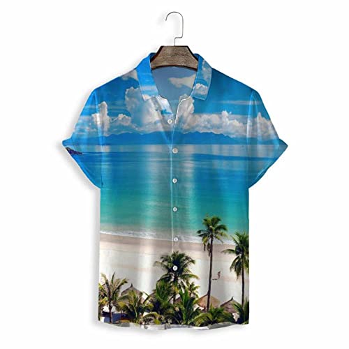 Chemise hawaïenne homme chemise de plage à manches courtes motif palmiers bleus d'été
