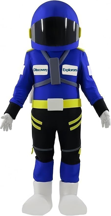 Classic Astronaut Mascot Costume in Navy Blue Spacesuit for Adults Men Women with Built-in Fan Inside the Head
