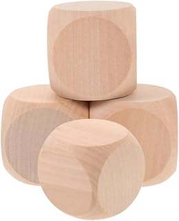 Kisangel 4pcs Wooden Blank Dices, 2.24inch Unfinished Dices DIY Square Corner Blocks Cube for Projects Teen Craft
