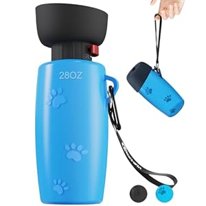 Dog Water Bottle, 28 oz Leak Proof Portable Pet Water Bottles for Dogs, Multifunction Design with Bowl Cap, Food Grade Silicone, Dog Water Bottle Dispenser for Puppy Walks, Hiking – Blue