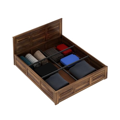 Image of Ganpati Arts Sheesham Wood Swiss Queen Size Bed with Box Storage | Wooden Double Bed Cot Palang Furniture for Bedroom, Living Room, Hotel, Home (Teak Finish)