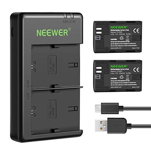 NEEWER Batería de Repuesto LP E6NH Cargador de Batería Recargable Compatible con Canon EOS R7, EOS R5, EOS R6 R6 II, EOS R,5D II III IV,6D,6D II,7D,7D II,70D,80D,90D (2 Pack, Puerto Micro USB)
