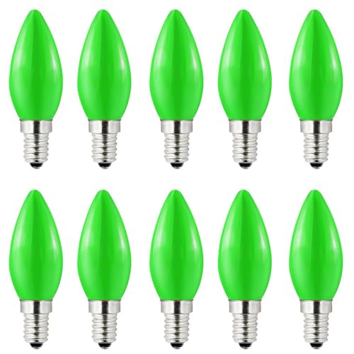 HUAMu E14 LED Light Bulb 1W Coloured Light Bulbs,SES Small Screw Light Bulbs,for Fairy Lights,Party,Christmas Decoration,Green,Pack of 10