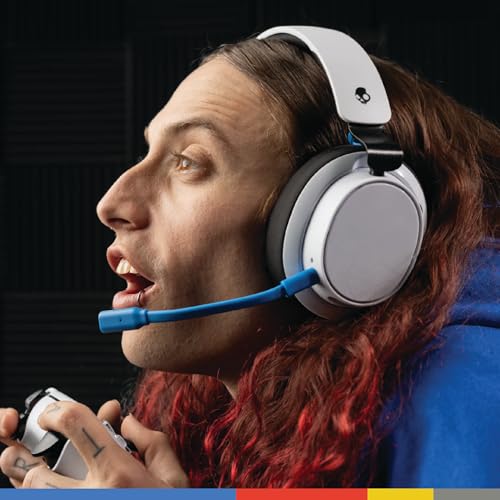 Image of Skullcandy SLYR Pro Wireless Multi-Platform Gaming Headset, Bluetooth Headphones, Up to 24 Hrs Battery, PC, PlayStation, Nintendo Switch, 2.4GHz Low Latency Wireless Transmitter Included - White /Blue