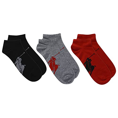 POLO RALPH LAUREN Men's 3-Pack Big Polo Player Ped Sock, Cardinal Red, 10-13