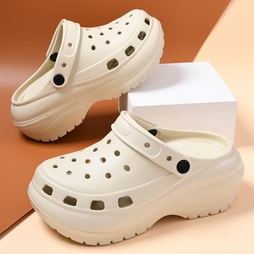 Fashion Comfortable Platform Clogs for Women, 5 to 7CM Height - Increasing, Cloud Slides, Casual Pillows Sandals, Beach Shoes, Cute Sandals (Black,8.5)4