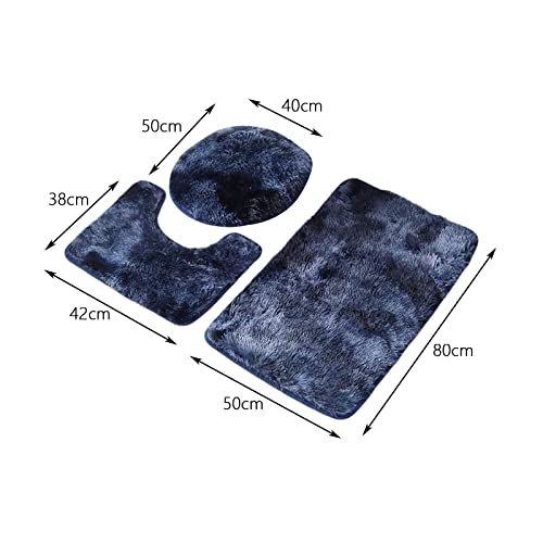 F Fityle Weiches, gemütliches, zotteliges 3-teiliges Badematten-Set, Toilettendeckelbezug, U-förmiger Konturteppich, waschbare, saugfähige, Blau – Bild 4