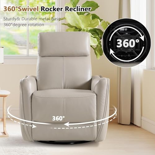 Image of HAOMARKETS Electric Swivel Rocker Recliner Chair Set of 2, Power Faux Leather Glider Rocking Recliners for Adults,360 Swivel Nursery Reclining Sofa with USB Charging Port, Beige