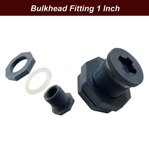Image of 2pcs 1 Inch NPT1 PVC Bulkhead Fitting with Plugs | Plastic Water Tank Connector, Threaded Thru-Bulk Pipe Fittings, For Rain Barrels, Aquariums, Bucket, Hose Adapter