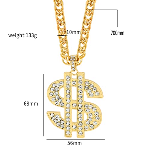 Gold Chain Necklace with Dollar Sign, 25.6 Inch Golden Ultra Luxury Looking Feeling Real Solid 14K Gold plated Curb Fake Neck Chain for Party Dancing…2