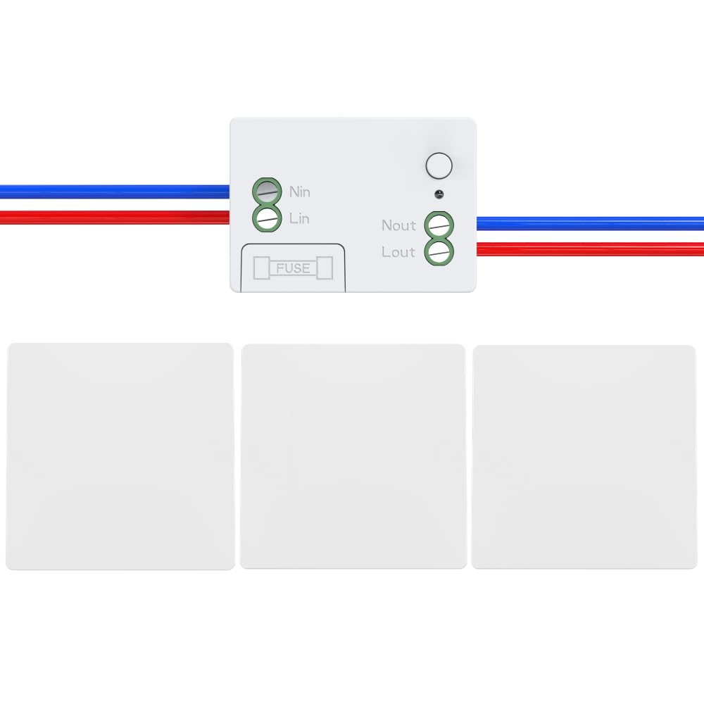 Cerhot RF433 - Interruttore senza fili, kit radio interruttori senza fili, per illuminazione, interruttori cinetici senza fili, senza batteria, telecomando a pulsante (1Gang 3V1 White)