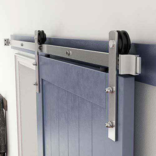 Image of SMARTSTANDARD 6ft Heavy Duty Nickel Sliding Barn Door Hardware Kit - Smoothly and Quietly -Easy to Install - Includes Step-by-Step Installation Instruction Fit 36 inch Wide Door Panel(I Shape Hanger)