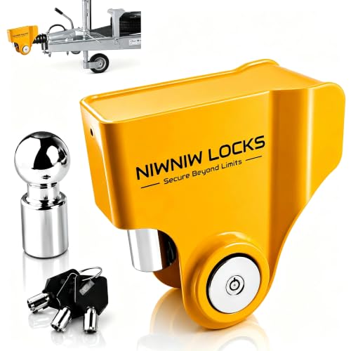 NiwNiw Heavy Duty Trailer Hitch Lock with Forged Steel Safety Ball Ifor Williams Knott Avonride 50mm Head (575003/575004/575005/575008) High Security Anti-Theft Caravan Tow Bar Coupling Lock
