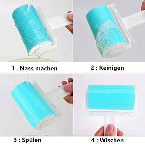 Voarge Fusselrolle Wiederverwendbarer, 6er Set Wiederverwendbare Fussel und Tierhaarrolle in 2 Größen, Abwaschbare Fusselrolle, Fussel entfernen Rollen Zubehör, Blau