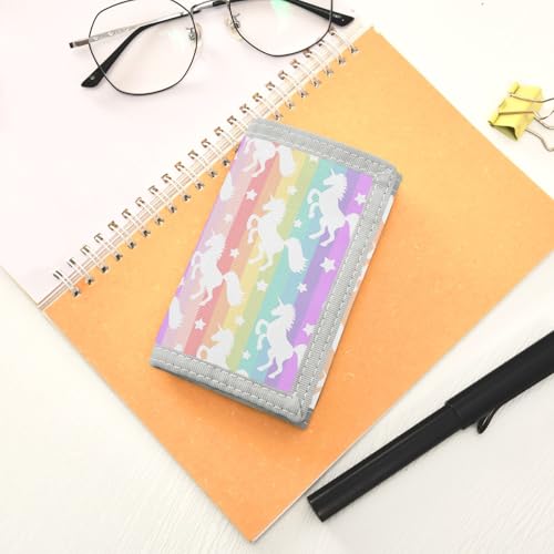 Rainbow Unicorn Kids Wallet for Boys Girls, Teen Canvas Trifold Purse with Zipper Coin Pocket 7