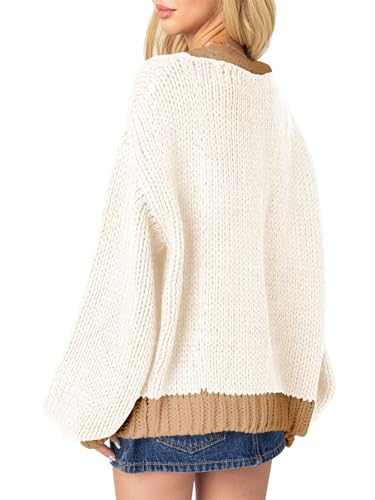 Image of Women's 2025 Fall Long Sleeve Cable Knit Sweater Color Block Open Front Cardigan Chunky Loose Outerwear Coats