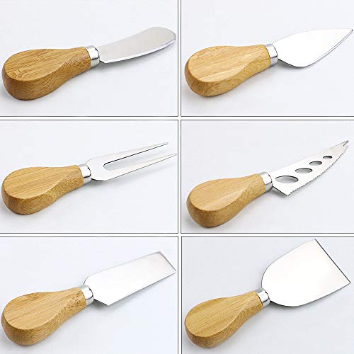 Billioteam 12 Pcs Charcuterie Knife Set Cheese Knives Set,6 Pcs Stainless Steel Cheese Slicer Cutter Knives With Bamboo Handle,6 Pcs Stainless Steel Forks And Spoons For Home Kitchen Serving #TOP2