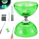 Diabolo Professionale a 3 Cuscinetti, Diabolo luminoso al buio, Diabolo giocattolo con Luce, Palo professionale, corda di ricambio da 10 m e sacca porta-rete per, adulti, principianti (Verde)