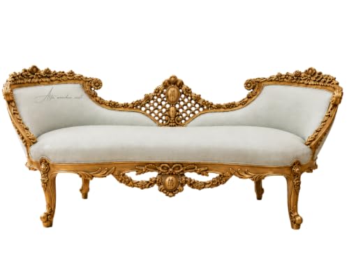 Image of Victorian Style Chaise Lounge, Tufted Cream Upholstery, Mahogany Wood Frame, Classic Living Room Furniture (Antique Gold & Light Blue)