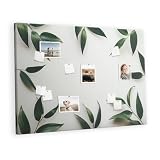 Grande pannello in sughero orizzontale | bacheca murale per ufficio home office scuola o casa | ampia superficie per appunti foto documenti progetti - 140x100 - metallico - Cornice di foglie verdi