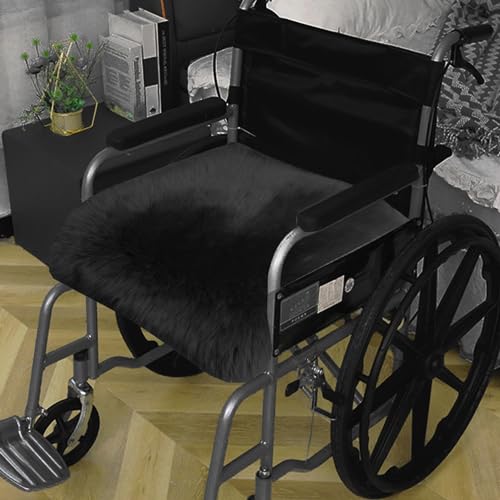 Pinbola Cojín de piel de oveja australiana auténtica para silla de ruedas, cómodo cojín de lana esponjosa para silla de ruedas, para la mayoría de sillas de ruedas, 19 x 19 pulgadas