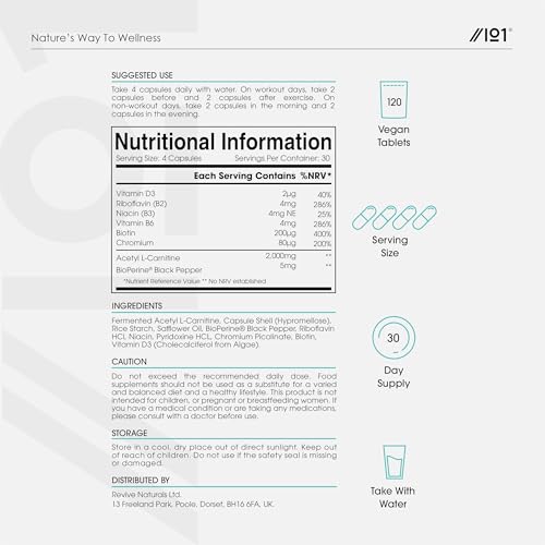 L-Carnitine 2000mg with BioPerine - 120 Capsules - Energy & Metabolism Support - High Strength Acetyl L-Carnitine Complex (30 Day Supply) by Alpha01 - Image 4