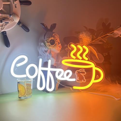 Image of Coffee Neon Sign, Bunny Rabbit Design for Home, Office, Bedroom, Living Room, Kitchen, Bar, Cafe, 16.05x9.02inches