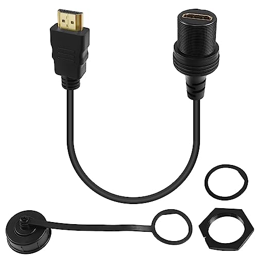 QIANRENON 4K HDMI Threaded Fixed Mount HD Display Waterproof Cable HDMI 2.0 Male to Female Car Dash Mount Extension Cord HDMI 2.0 Panel Mount Socket 4K60Hz