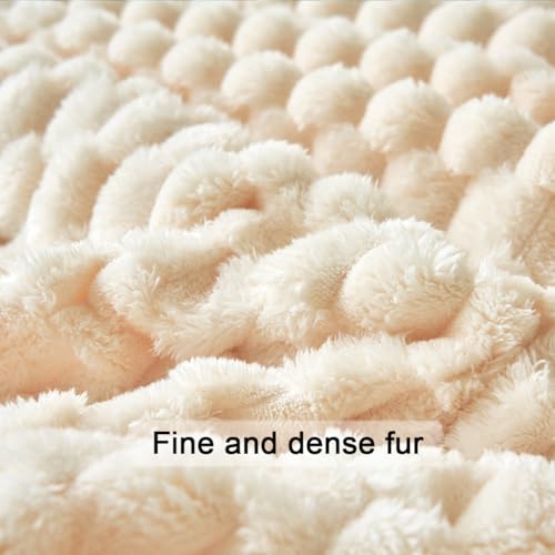 UGFJMNコーラルフリース両面ブランケットBlanket毛布シングル​ 柔らかいふわふわ軽量洗える大判ブランケット，マイクロファイバー厚手 吸湿発熱 静電気防止ひざ掛け ブランケット秋冬用防寒オールシーズン掛け毛布(ベージュ,100*150cm) [4]