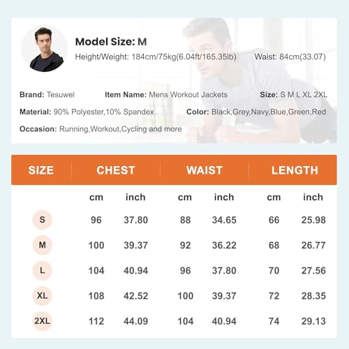 Tesuwel Jaqueta atlética masculina para corrida, treino, caminhada, zíper completo, proteção solar,