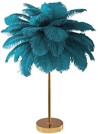 1 Feather Table Lamp, Faux Feather Shade LED, Decorative Mood Light Night Light, Home Bedside, Girls Room Wedding Decor (Blue)