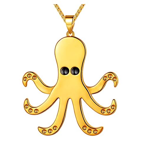 Beautlace Octopus Necklace Silver/18K Gold/Black Gun Plated Ocean Fish Octopus Pendant Sea Life Jewelry for Men and Women KP0161 18K gold-plated-base Cover