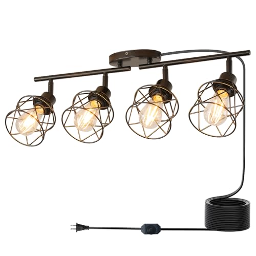 Dimmable 4 Light Plug in Ceiling LightBlack Plug in Track Lighting Kit with 165 CordFlexibly Rotatable Light HeadModern Industrial Farmhouse StyleBulbs Not Included