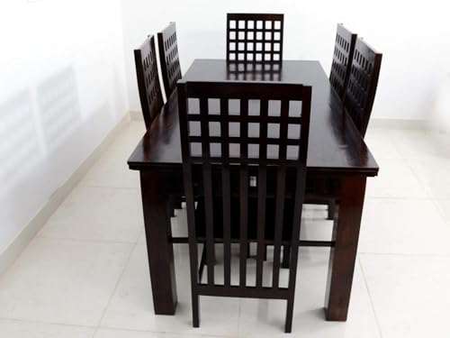 Image of Sheesham Wood Rectangle Dining Table with 6 Chairs | Durable Wooden Multipurpose 6 Seater Dining Table Set Furniture for Living Room, Restaurant, Hotels and Home (Walnut Finish)