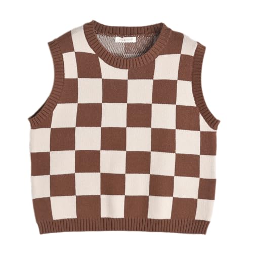 Image of Women's Sweater Vest,Y2K Sleeveless Pattern Preppy Style Knitted Crop Tank Top for Girl