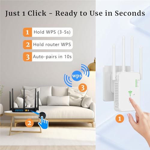 Repetidor WiFi, Amplificador WLAN, Repetidores WiFi 1200 Mbps con tecnología de 4 Antenas, Cobertura Total WiFi Dual-Banda (2.4 + 5 GHz) sin Zonas muertas, Recepción Estable para Toda la casa - imagen 5