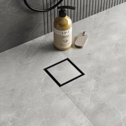 Image of Tapsa Tile Insert Floor Drain | 304 Stainless Steel | Invisible Shower Drain Channel | Shower Drain Channel |Water Drain Channel| Floor Drain with Cockroach Trap | Anti-Rust. (Black, 4X4)